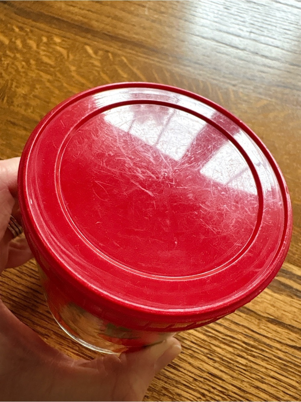 Vintage Red Strawberry Glass Storage Jar with Lid ~14 ozs. - Picture 7 of 13